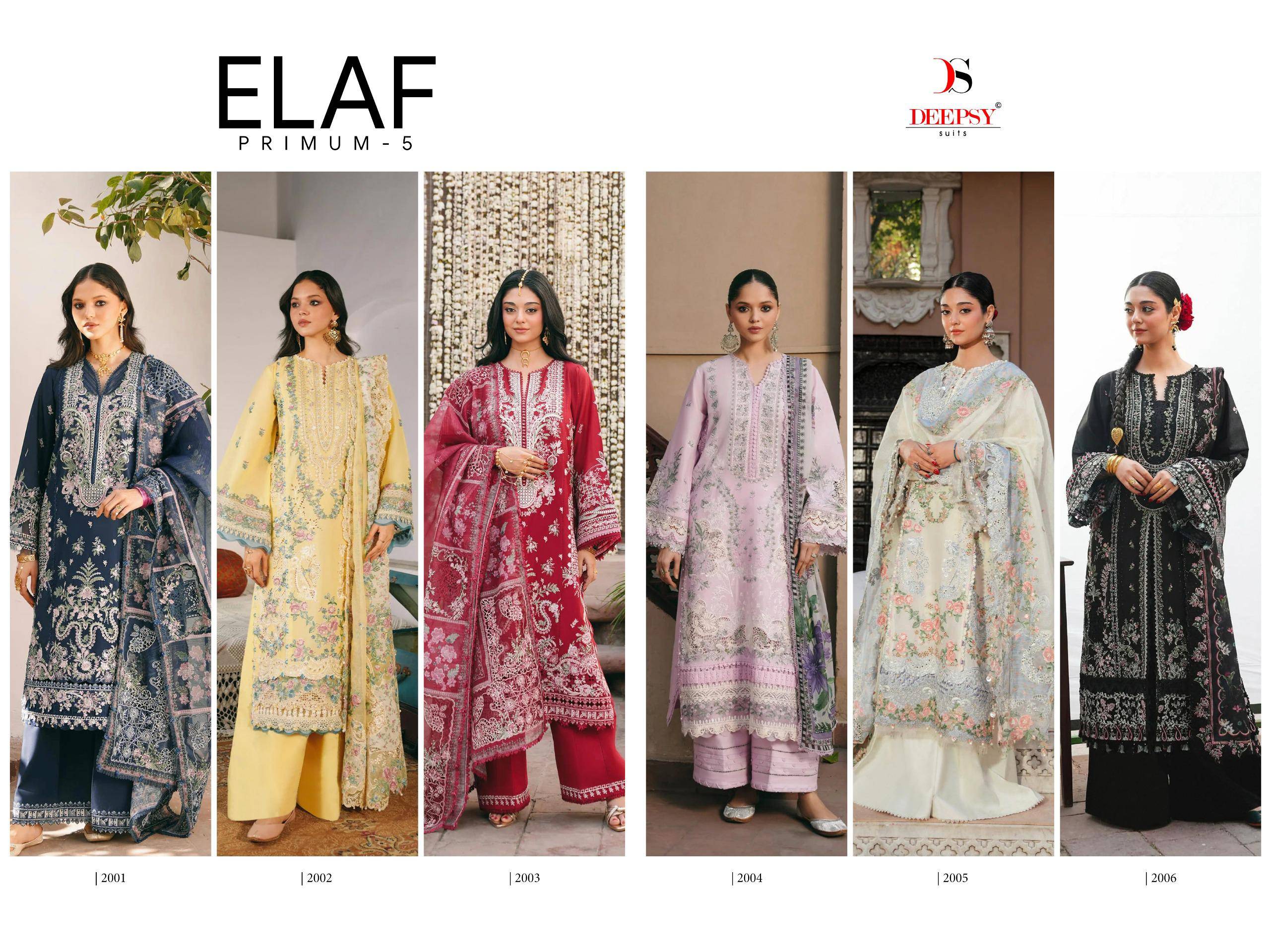 ELAF  Premium-5 Luxury Lawn by DEEPSY SUITS 2001 TO 2006 SERIES Pakistani Stylish Embroidered Pure Cotton Dresses At Wholesale Price